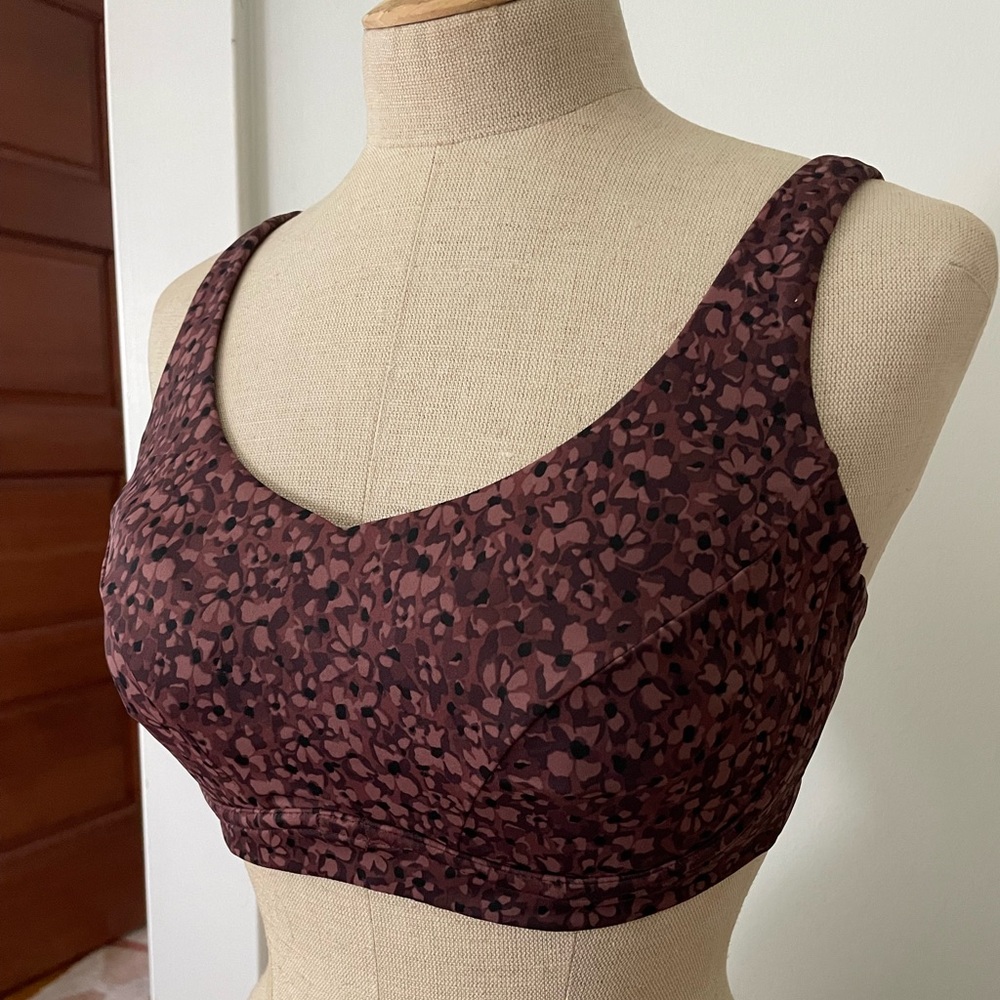 Athleta Bondi Bra 34D/DD Bikini Top Camo Floral Decadent Chocolate Brown.